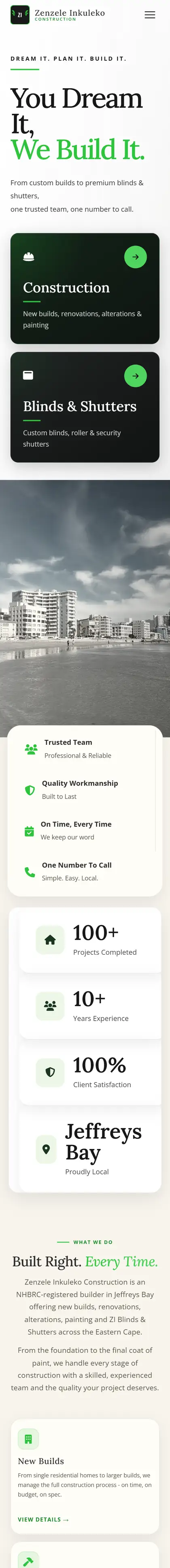 ZI Construction website on a phone